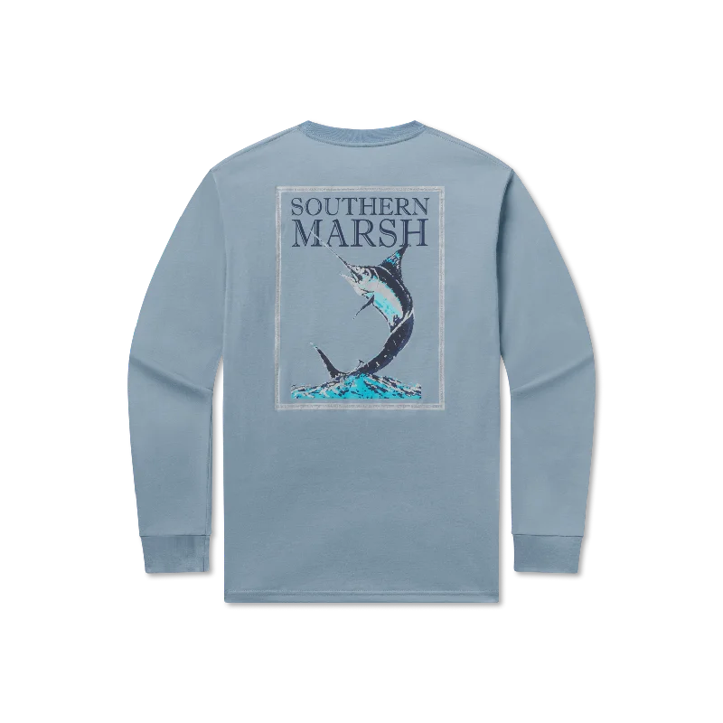 Fashionable Women's Clothing Blue Marlin Fishing Tee - Long Sleeve