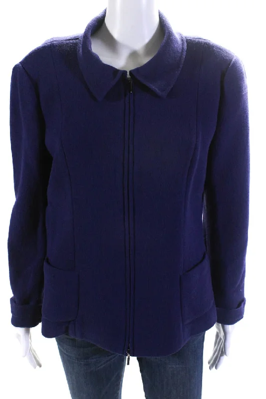 Stylish Dresses for Women Armani Collezioni Womens Unlined Crepe Full Zip Jacket Purple Wool