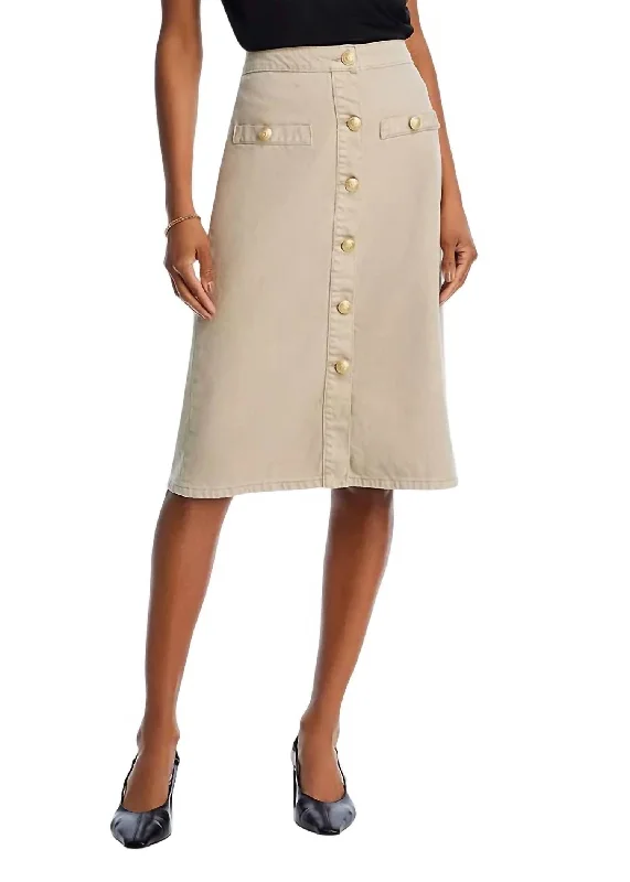 Sustainable Fashion Clothing For Women Button Front Landry Skirt In Biscuit