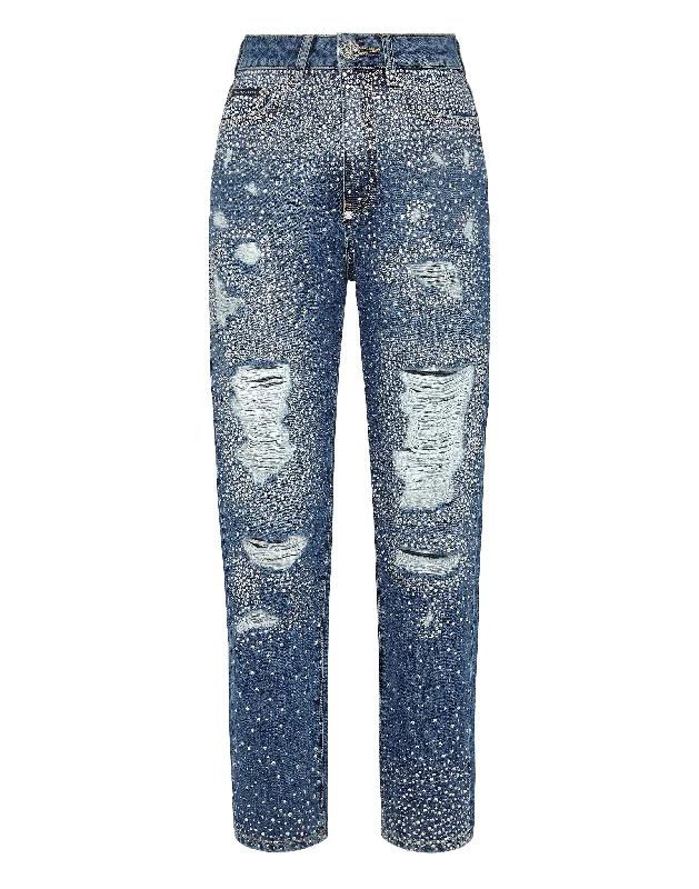 Women's Clothes And Garments Denim Trousers Boyfriend Fit Crystal