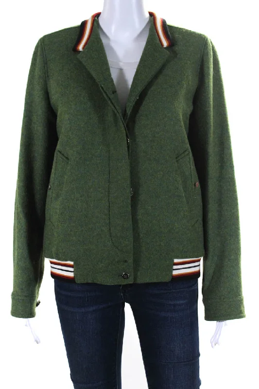 Unique Women's Fashion Pieces Marco De Vincenzo Womens Button Down Bomber Jacket Green Wool