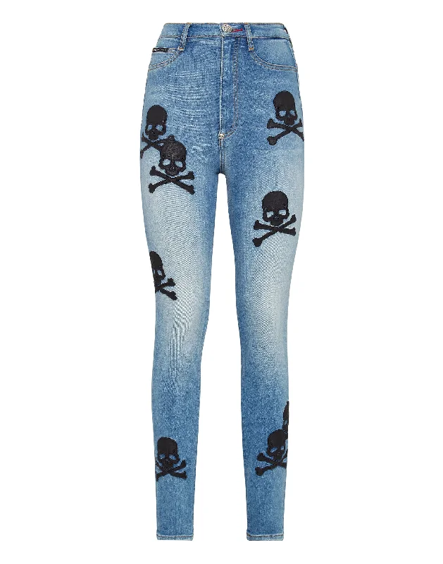 Affordable Women's Clothes Denim Super High Waist Jegging Skull