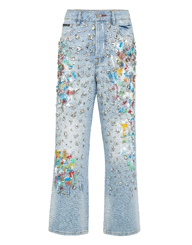 Classic Women's Apparel Denim Trousers High Rise Fit Crystal