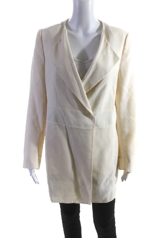 Modern Women's Outfit Akris Womens Wool Lightweight Snap Front Long Jacket Coat Ivory