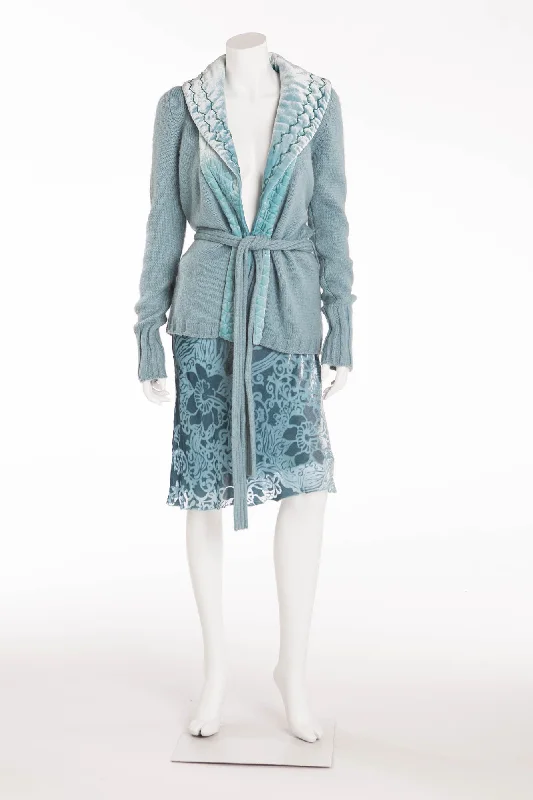 Online Boutiques Clothing Blumarine - Aqua Knit Cardigan with Belt - IT 40