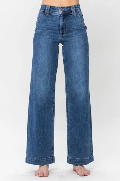 Women's Plus-Size Casual Outfit Judy Blue Full Size Double Button Wide Leg Jeans