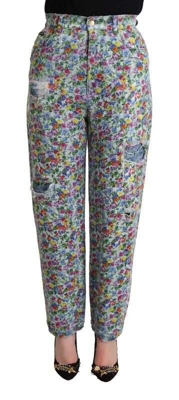 Luxury Women's Clothing Dolce & Gabbana Floral High Waisted Tape  Women's Jeans