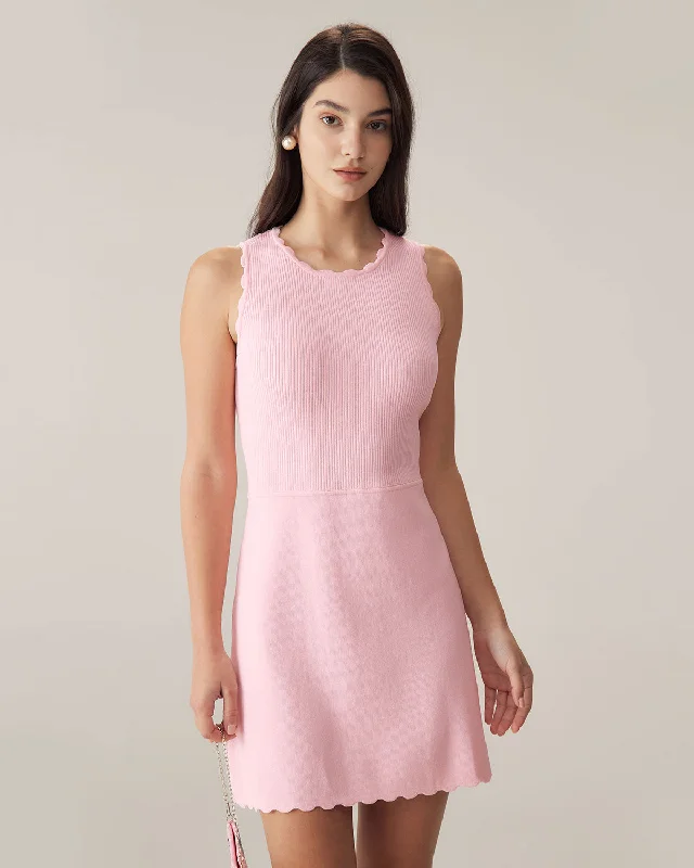 Women's Elegant Clothes Pink Sweater Sleeveless Mini Dress