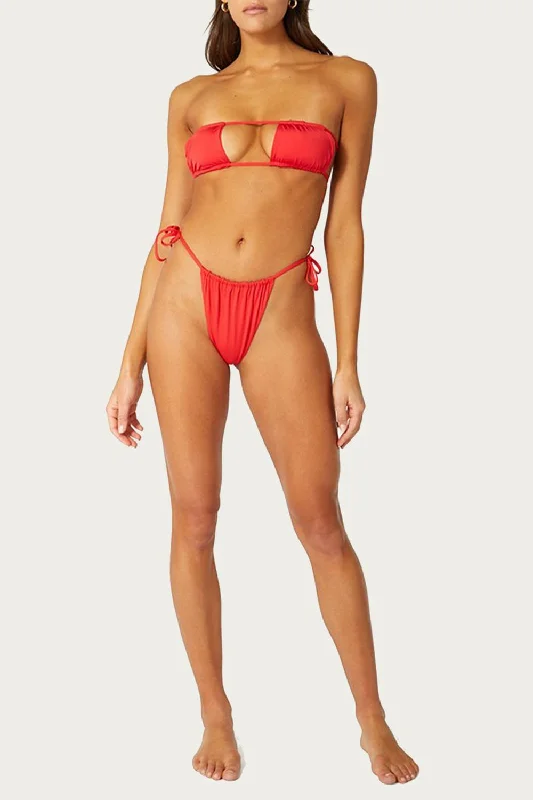 Women's High-Fashion Attire Ruched String Bikini Bottom In Ruby