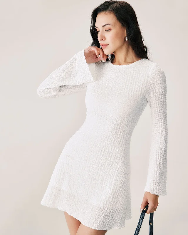 Women's Professional Apparel White Ruched Bell Sleeve Mini Dress