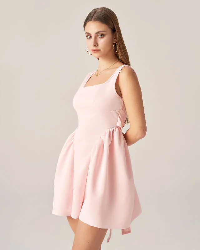 Women's Seasonal Clothes Bettydress Pink Square Neck Bowknot Mini Dress