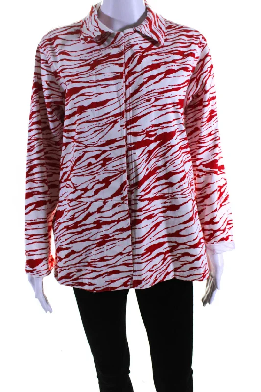 Stylish Everyday Clothing Leggiadro Womens Printed Hidden Placket Button Up Jacket Red White