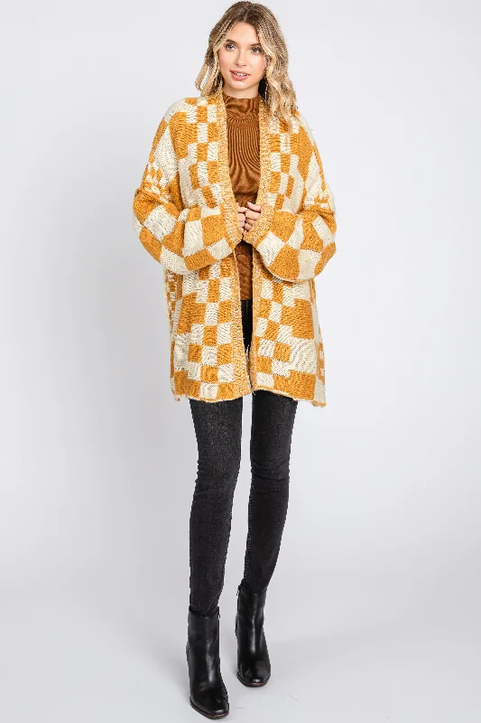 End of Season Sale Yellow Checkered Plaid Oversized Cardigan