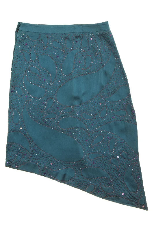 Women's Work Outfit For The Office Ungaro - Teal Beaded Asymmetrical Skirt - FR 38