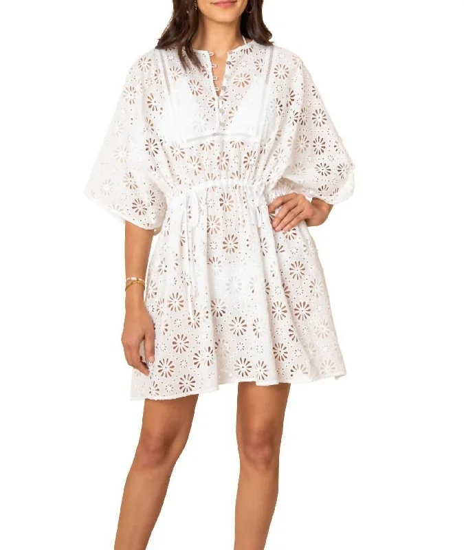 Women's Clothes For Special Occasions Daisy Eyelet Mini Caftan In White