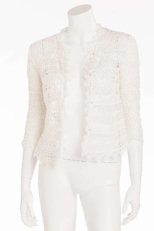 Easygoing Women's Style Valentino - White Crochet Lace 3/4 Sleeve Button Up Jacket - IT 42