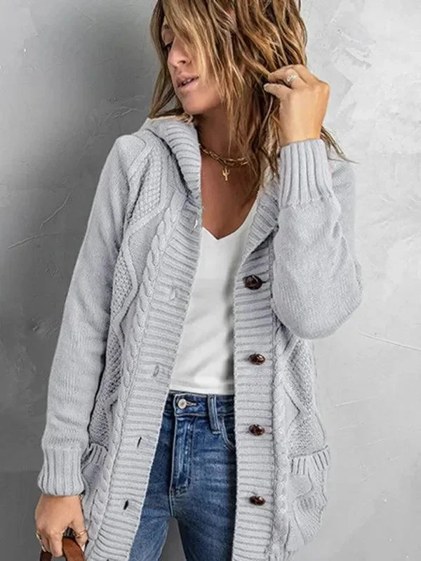 Women's Occasion Wear Clothes Mid-Length Hooded Cardigan Sweater