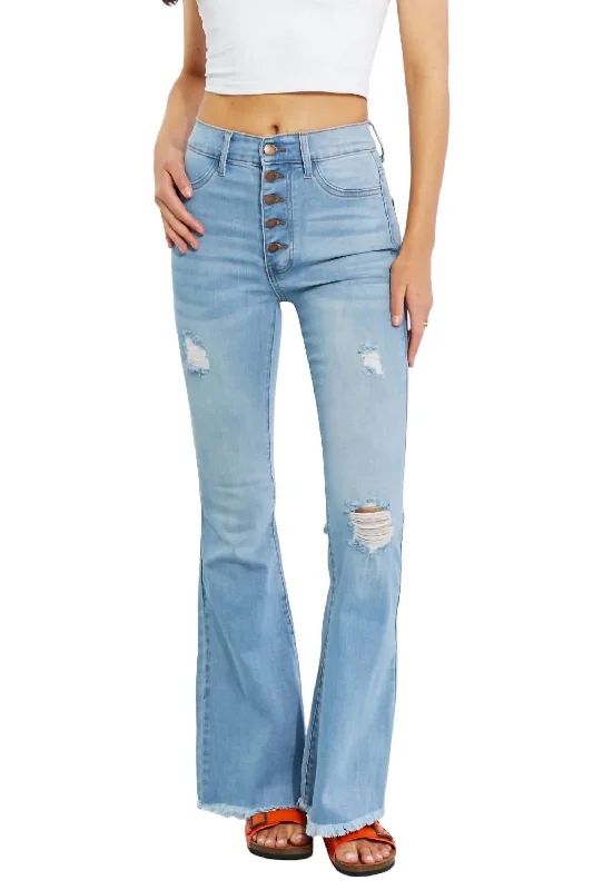 Casual Women's Clothing Full Size Jess Button Flare Jeans In Light