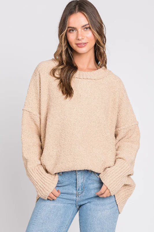 Women's Chic Apparel Beige Knit Exposed Seam Sweater