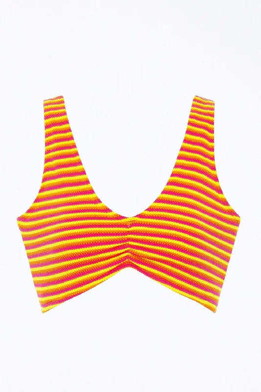 Stylish Women's Outfit Kim Ruched Variation Bikini Top In Neon Stripe