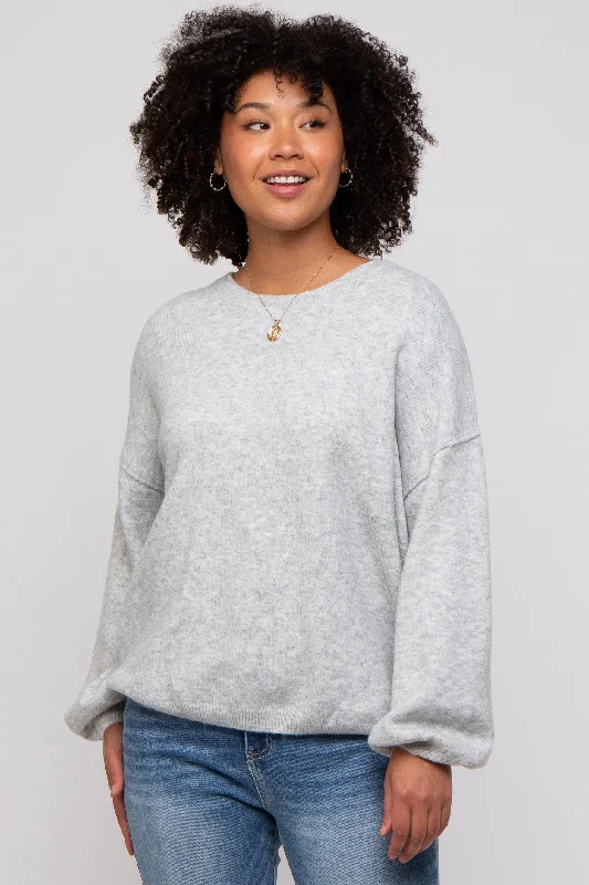 Plus-Size Women's Clothing Heather Grey Basic Drop Shoulder Sweater