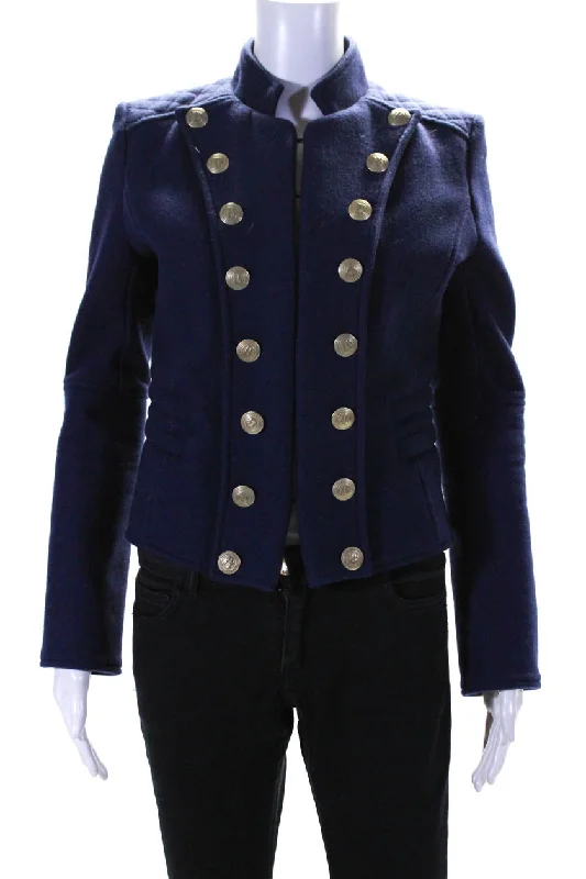 Early Bird Offer Pierre Balmain Womens Wool Blend High Neck Hook Closure Coat Navy