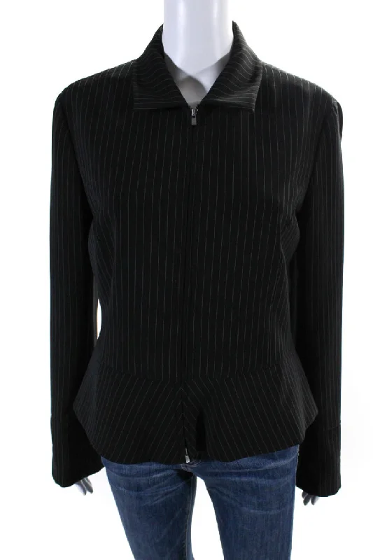 Women's Evening Wear Outfit Armani Collezioni Womens Front Zip Collared Pinstriped Jacket Black