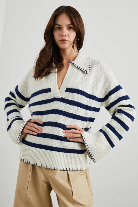 Versatile Women's Fashion ATHENA SWEATER - IVORY NAVY STRIPE