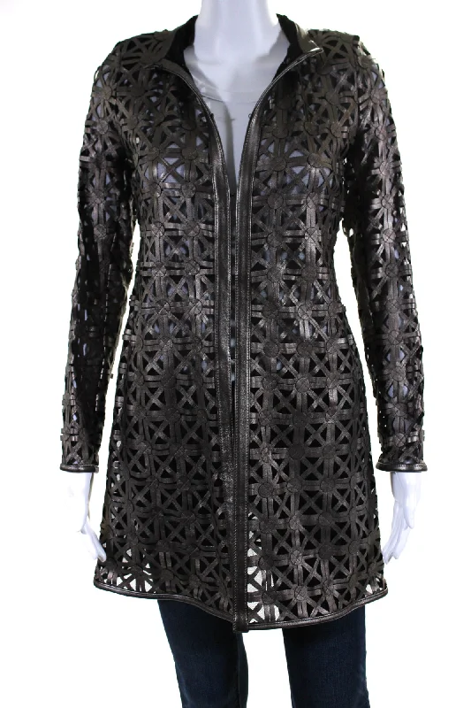 Latest Fashion for Women In Transit Womens Laser Cut Metallic Mesh Leather Jacket Brown Black