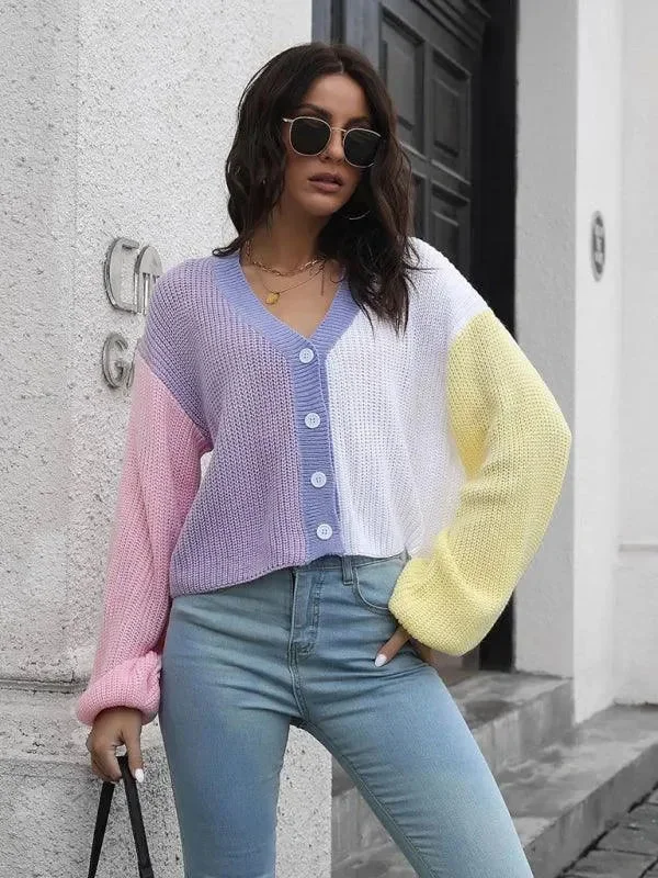 Workwear Fashion for Women Color Block Cardigan Cardigan Sweater