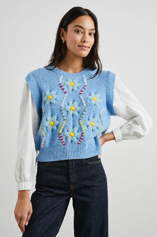 Casual Women's Clothing TESS SWEATER - BLUE CABLE DAISIES