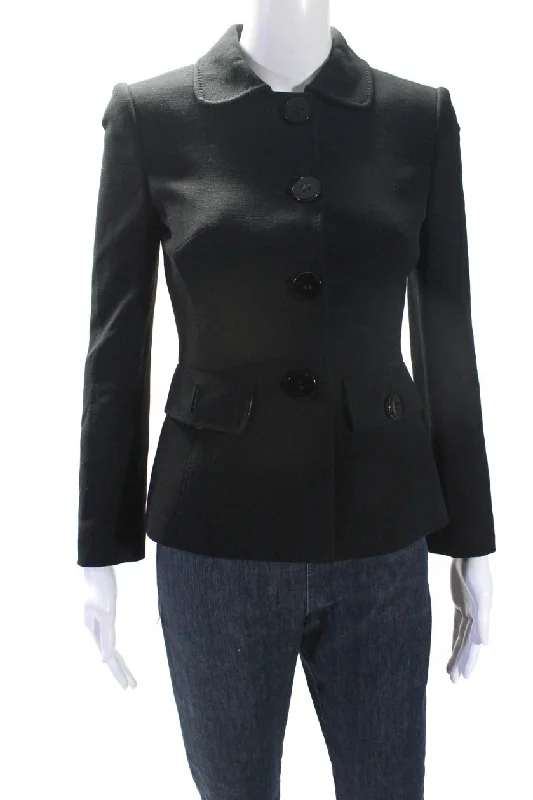 Trendy Casual Outfits Dolce & Gabbana Womens Woven Button Up Collared Jacket Black Wool