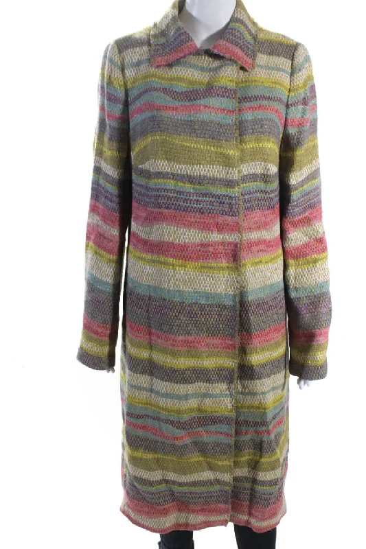 Women's Relaxed Outfit Akris Punto Womens Linen Crew Neck Button Down Coat Multi Colored