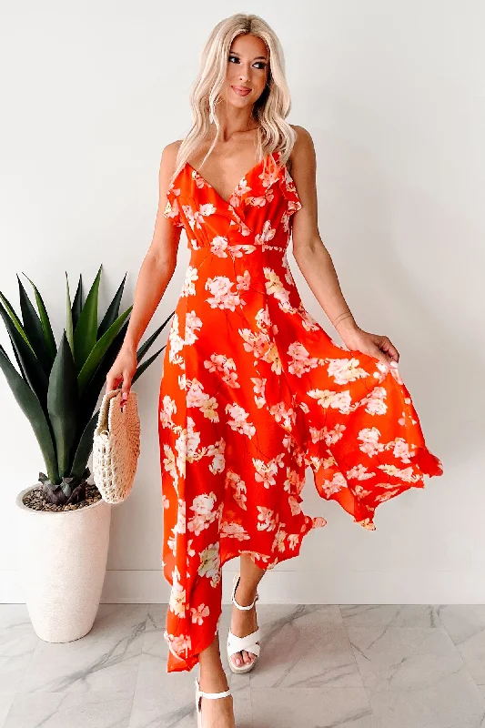 Women's Office Clothing Cocktails In Costa Rica Floral Maxi Dress (Orange/Yellow)