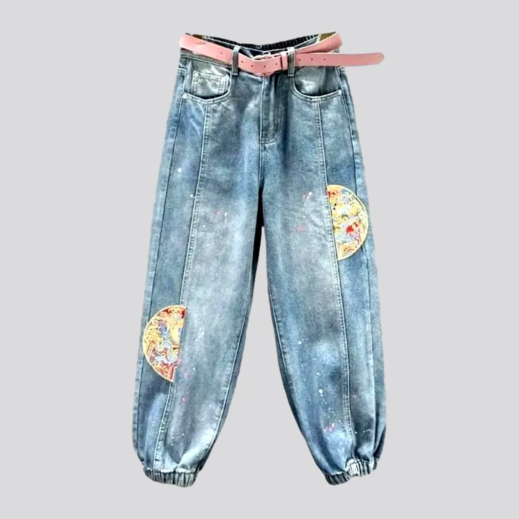 Vintage Clothing For Women Light-wash zipper-button jean pants for women