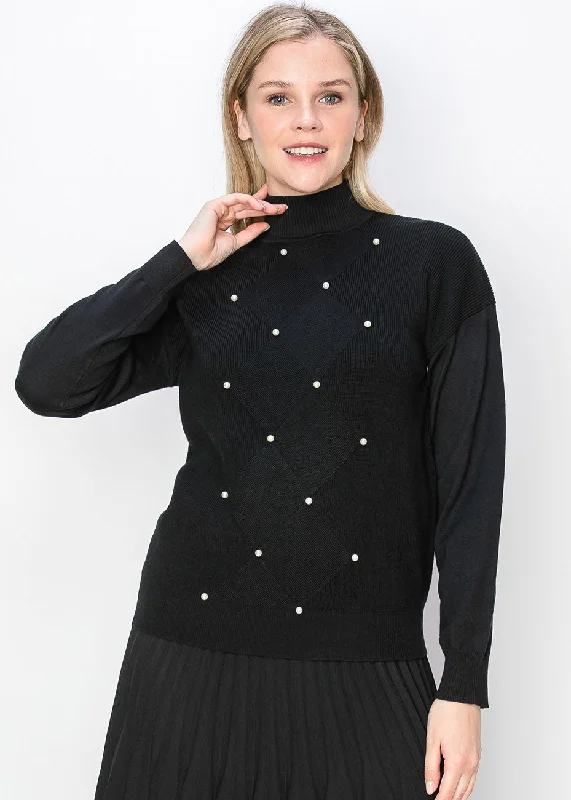 Formal Clothing For Women Pearl Accent Black Knit Sweater