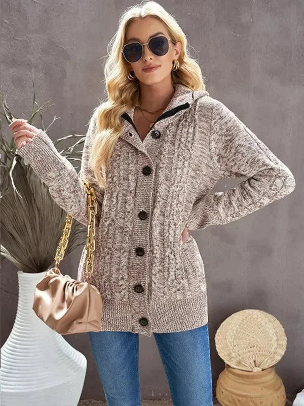 Women's Outerwear Clothing Warm Casual Hooded Cardigan Sweater