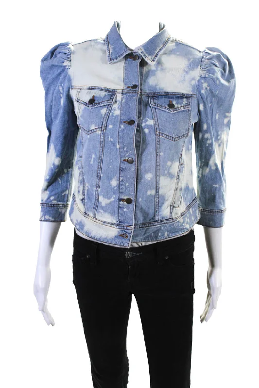 Affordable Women's Outfit Retrofete Womens Button Front 3/4 Sleeve Jean Jacket Blue White