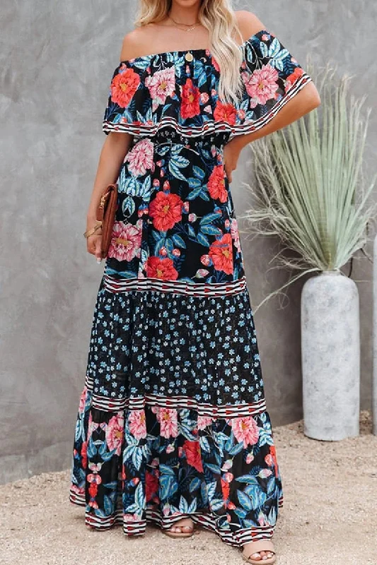 Women Fashion Elegant Tube Top Trendy Three-color Printed Maxi Dress