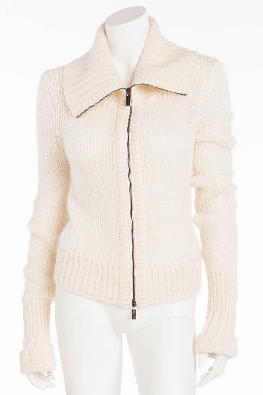 Clothes Women Celine - White Knit Zip Up Sweater - M