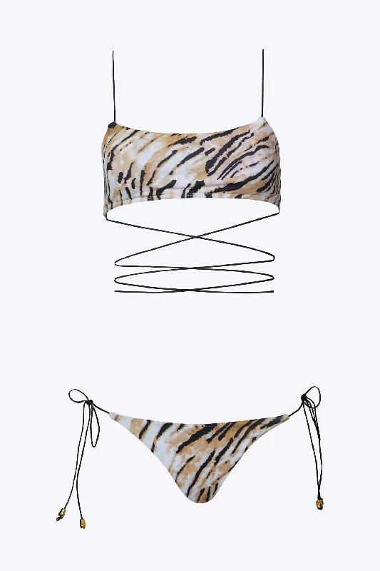 Unique Women's Fashion Pieces Wrap-Around Tiger-Print Bikini Set In Multi