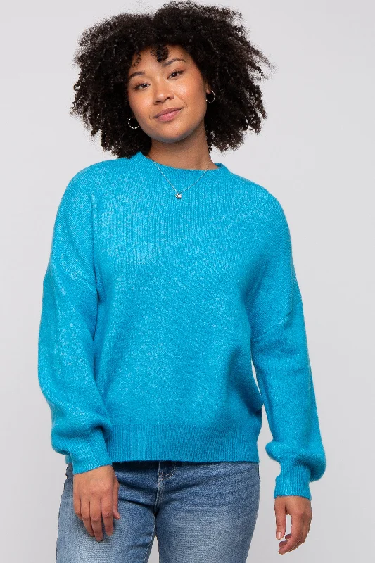 Women's Formal Event Clothing Blue Bubble Sleeve Sweater