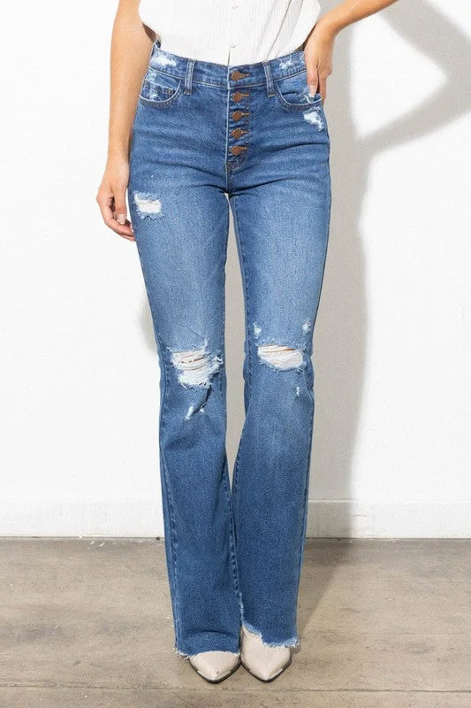 Comfortable Garments For Women High Waisted Distressed Bootcut