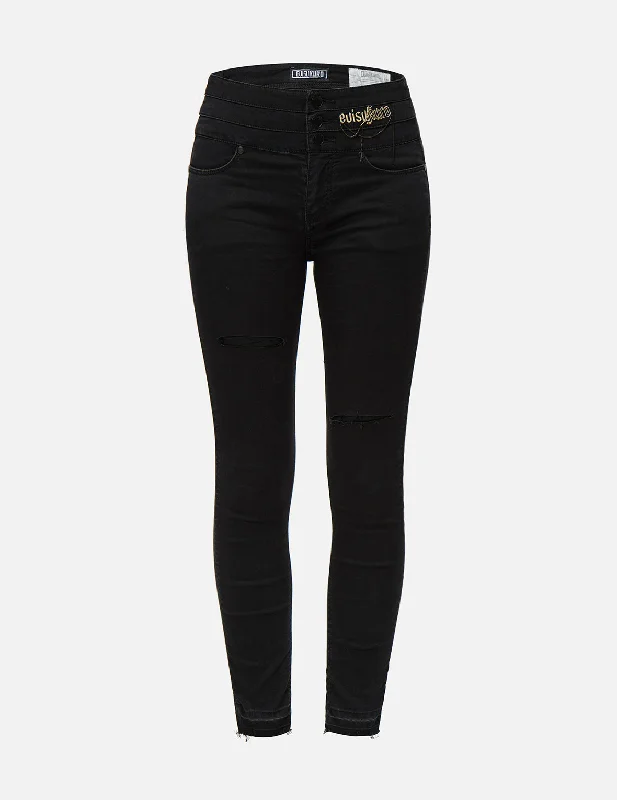 Affordable Women's Attire Chain and Logo Embroidered Skinny Jeans