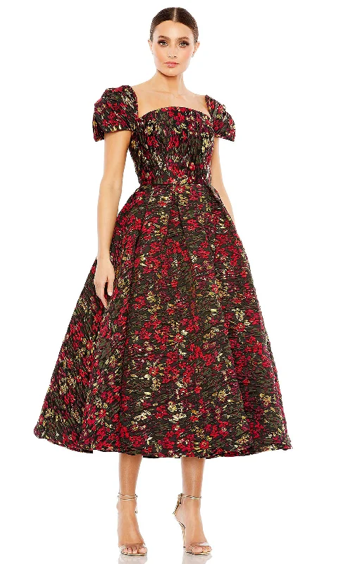 Comfortable Women's Clothes Mac Duggal 11611 - Floral Cap Sleeve Tea-Length Dress