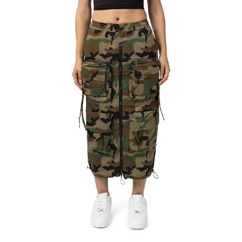 Women's Comfy Loungewear Outfit Straight Utility Long Skirt - Wood Camo