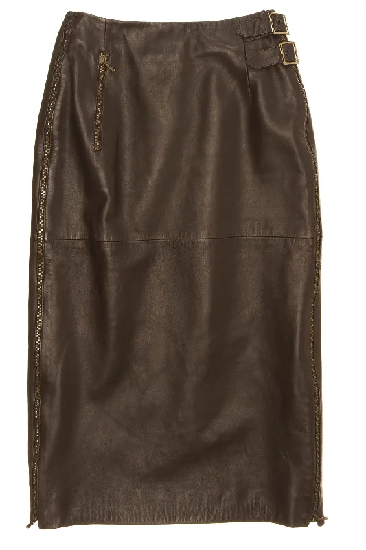 Women's Stylish Outerwear John Galliano for Christian Dior - Dark Brown Leather Pencil Skirt - FR 38