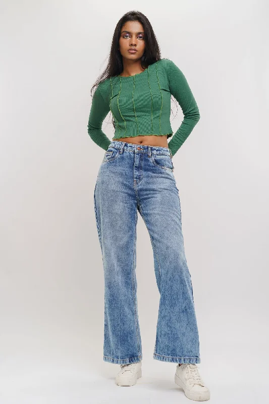 Women's Romantic Outfit Light Blue Wide Jeans