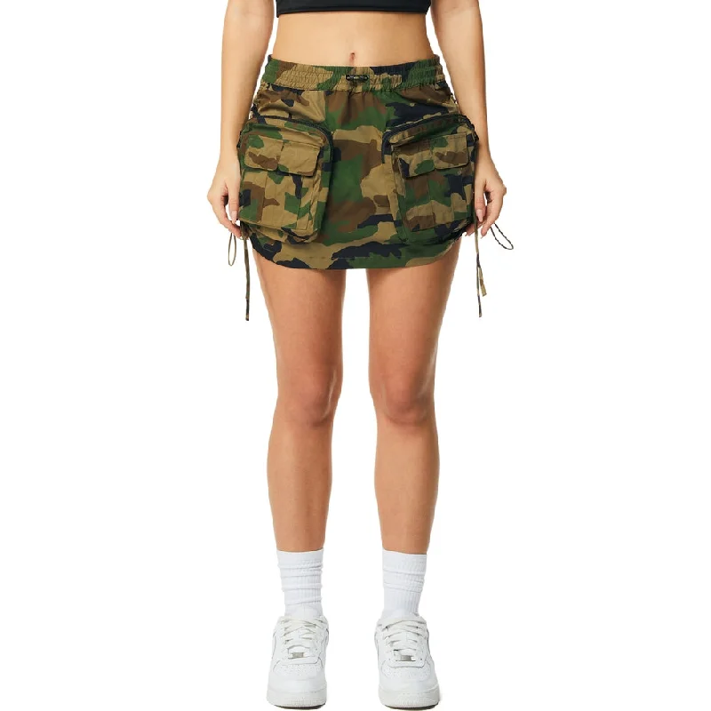 Women's Office Outfit Shirring Utility Mini Skirt - Wood Camo