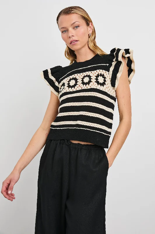 Women's Clothing For Holiday Travel PENELOPE TOP - BLACK IVORY STRIPE